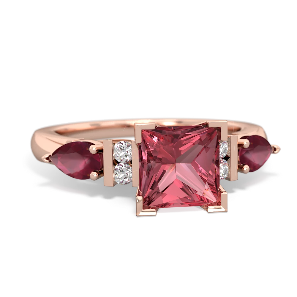 Pink Tourmaline 6Mm Princess Eternal Embrace Engagement 14K Rose Gold ring C2002