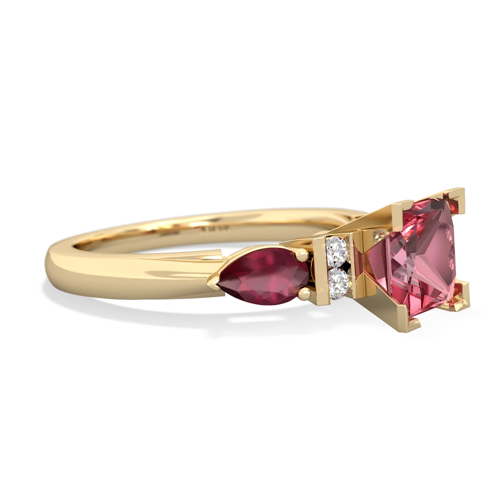 Pink Tourmaline 6Mm Princess Eternal Embrace Engagement 14K Yellow Gold ring C2002