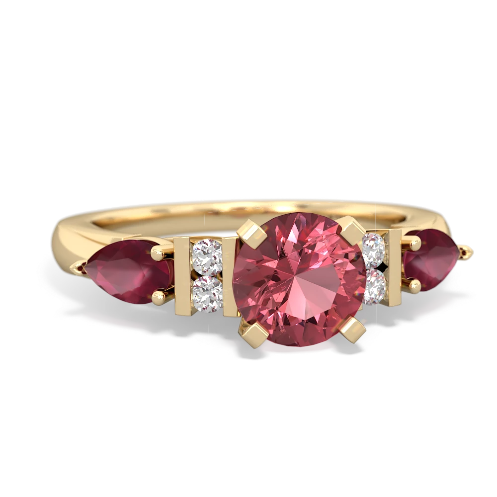 Pink Tourmaline 6Mm Round Eternal Embrace Engagement 14K Yellow Gold ring R2005