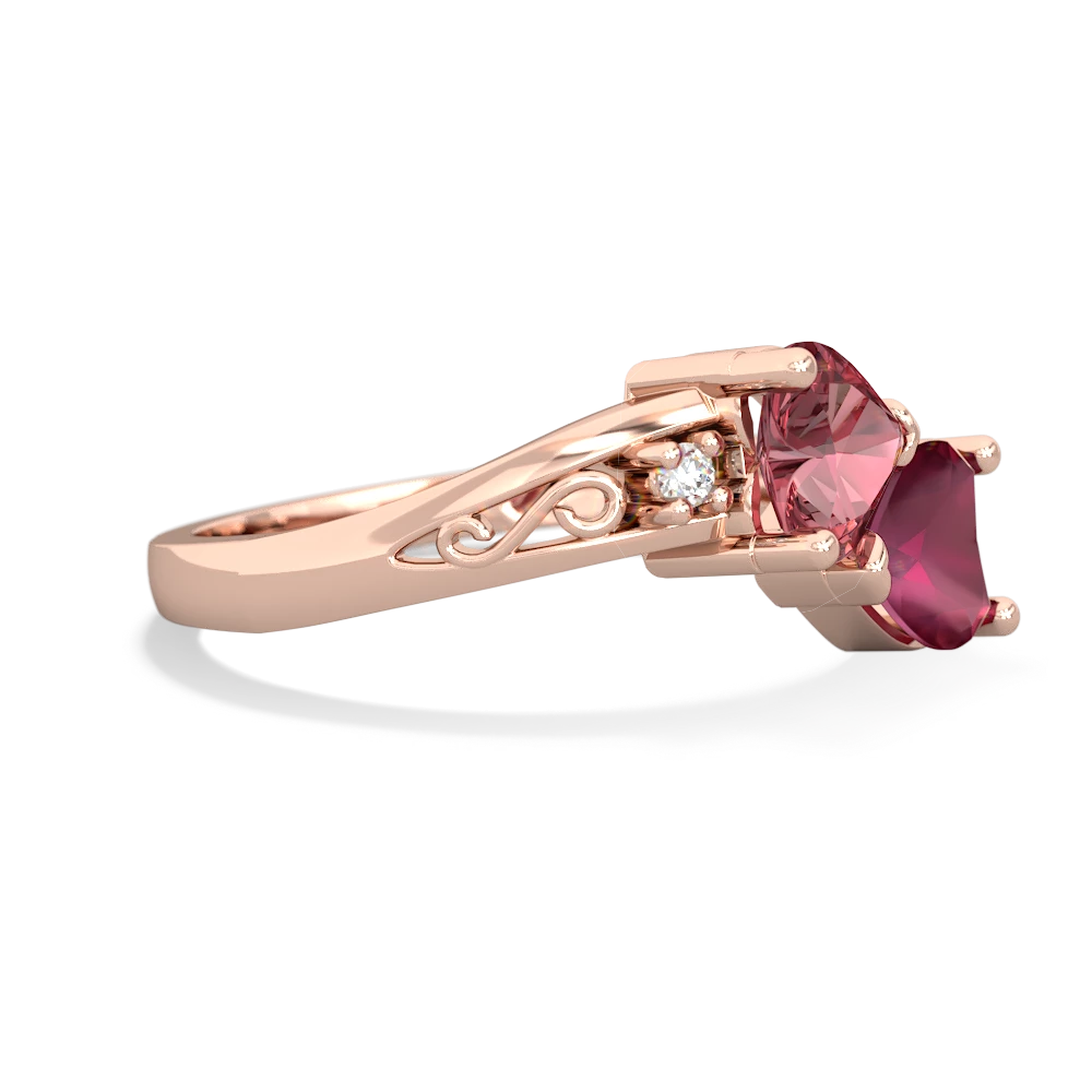 Pink Tourmaline Snuggling Hearts 14K Rose Gold ring R2178