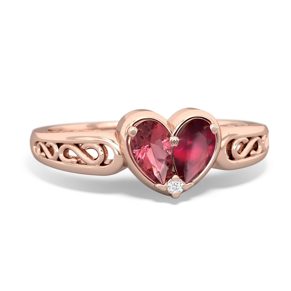 Pink Tourmaline Filligree 'One Heart' 14K Rose Gold ring R5070