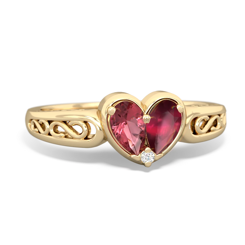 Pink Tourmaline Filligree 'One Heart' 14K Yellow Gold ring R5070