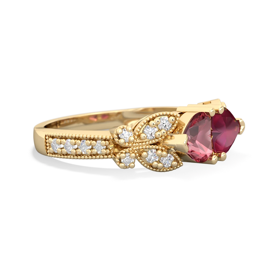 Pink Tourmaline Diamond Butterflies 14K Yellow Gold ring R5601