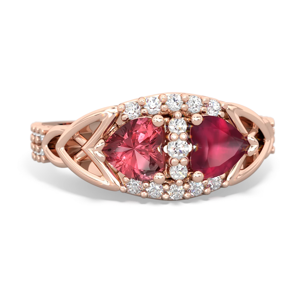 Pink Tourmaline Sparkling Celtic Knot 14K Rose Gold ring R2645