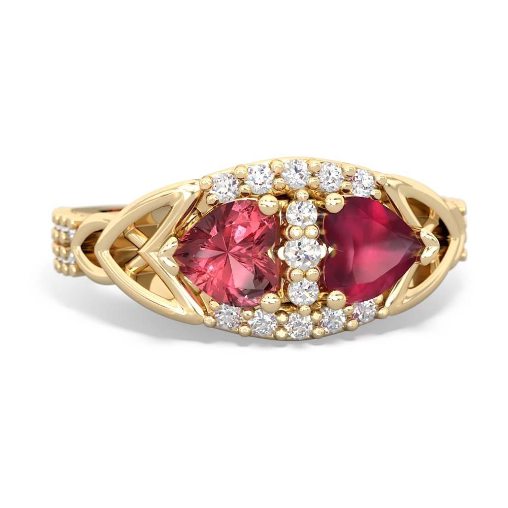 Pink Tourmaline Sparkling Celtic Knot 14K Yellow Gold ring R2645