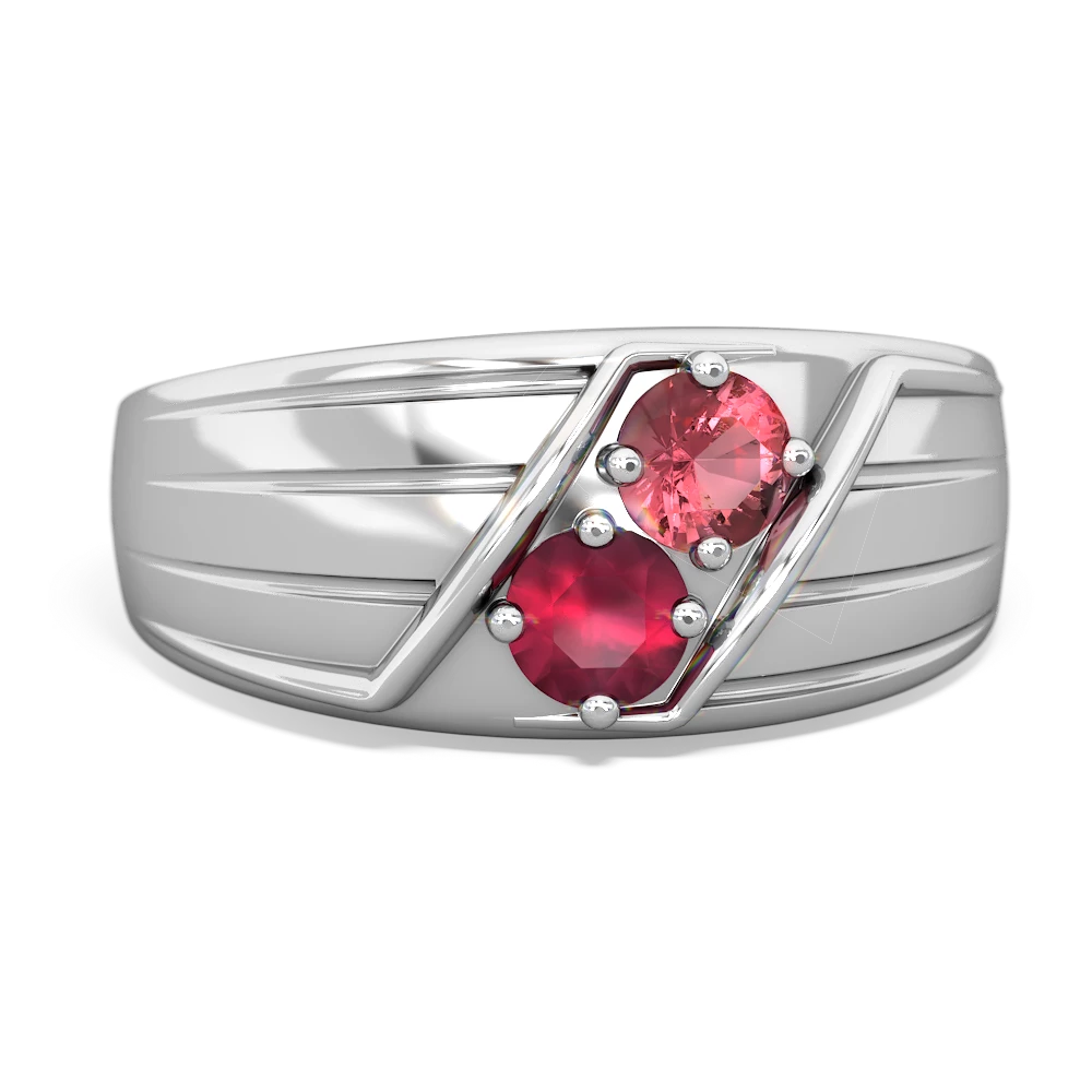 Pink Tourmaline Men's Streamline 14K White Gold ring R0460