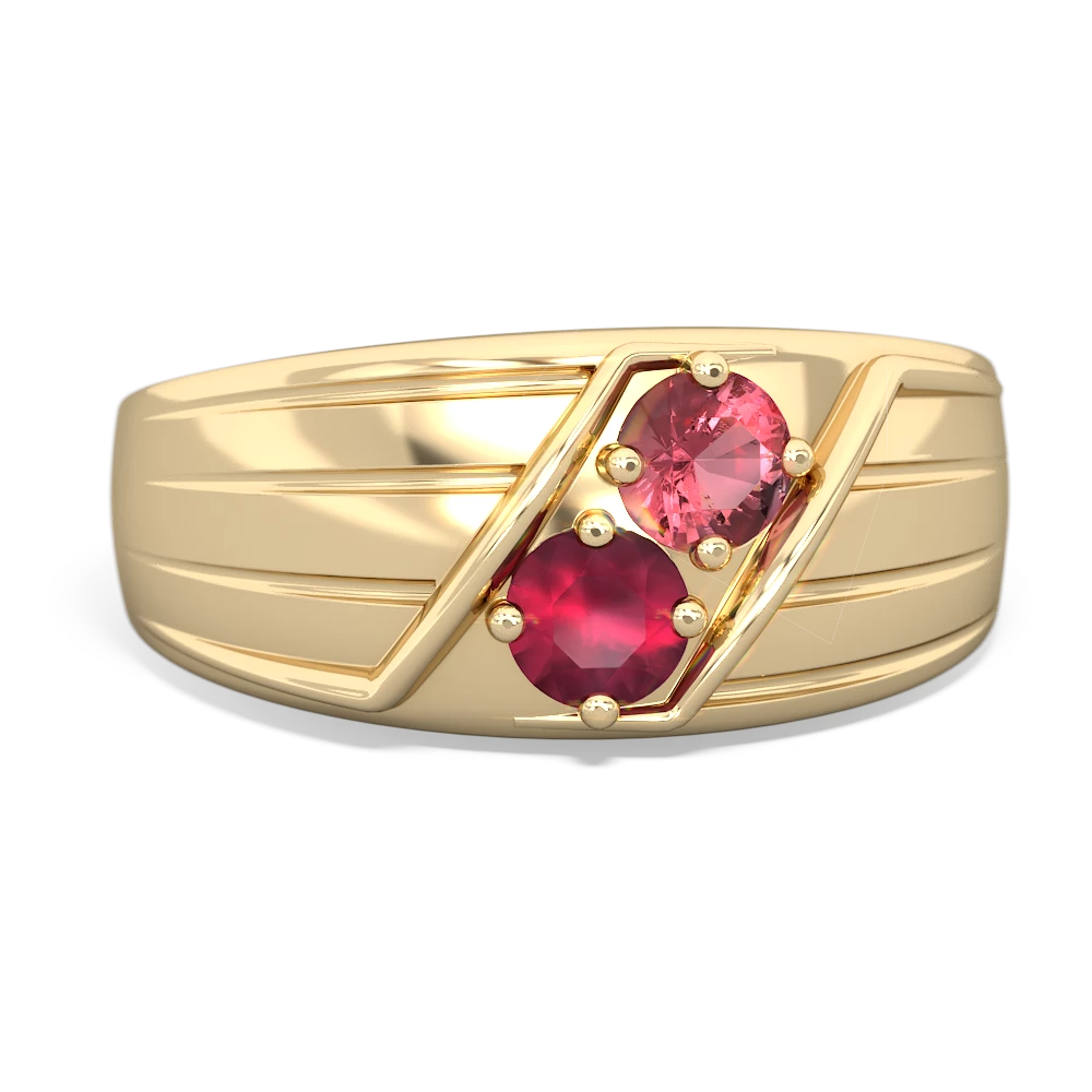 Pink Tourmaline Men's Streamline 14K Yellow Gold ring R0460