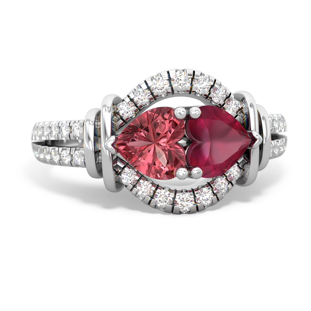 Pink Tourmaline Art-Deco Keepsake 14K White Gold ring R5630