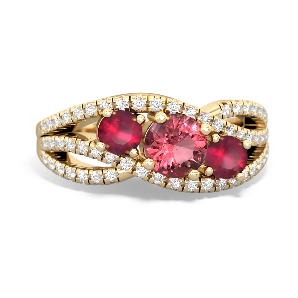 Pink Tourmaline Three Stone Aurora 14K Yellow Gold ring R3080