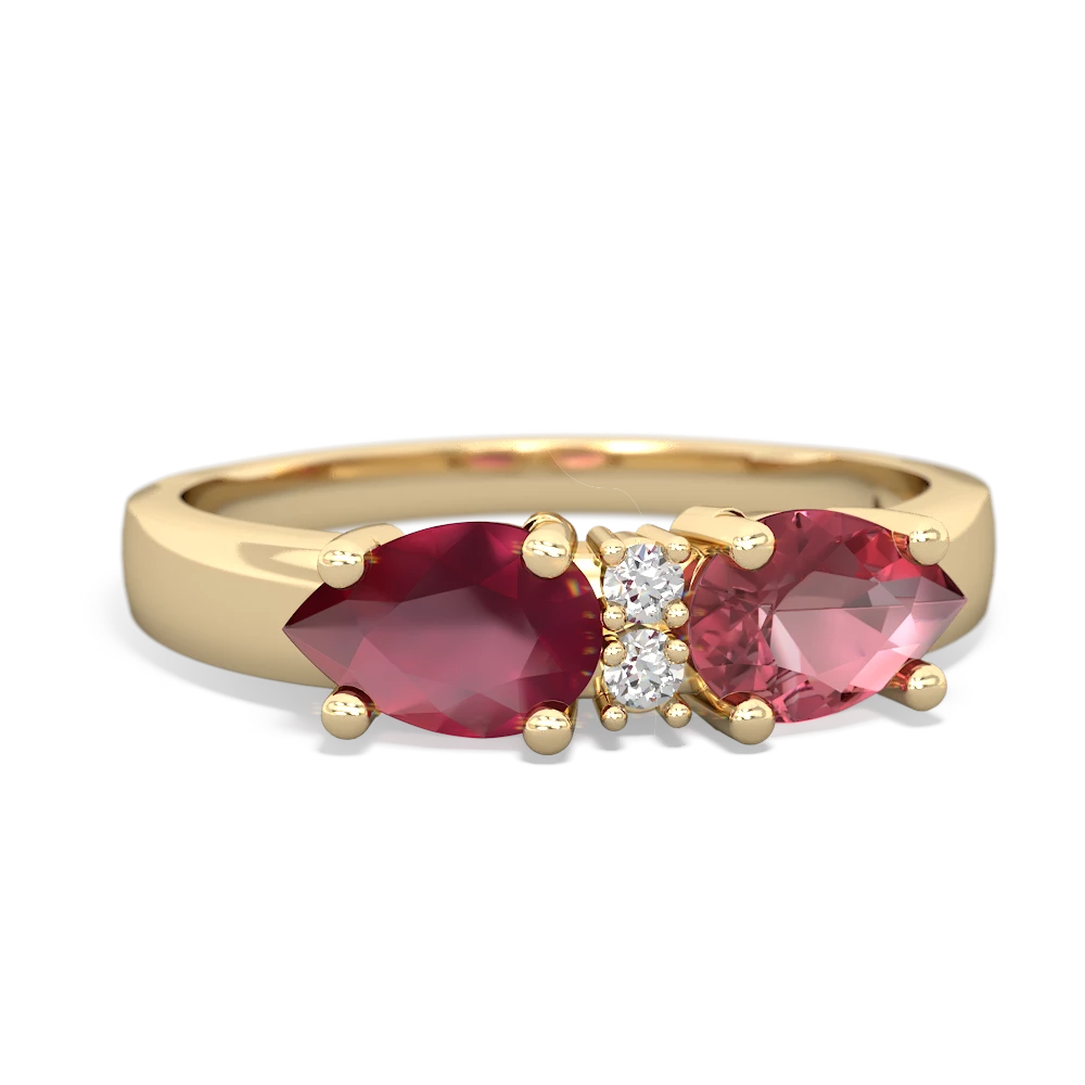 Pink Tourmaline Pear Bowtie 14K Yellow Gold ring R0865