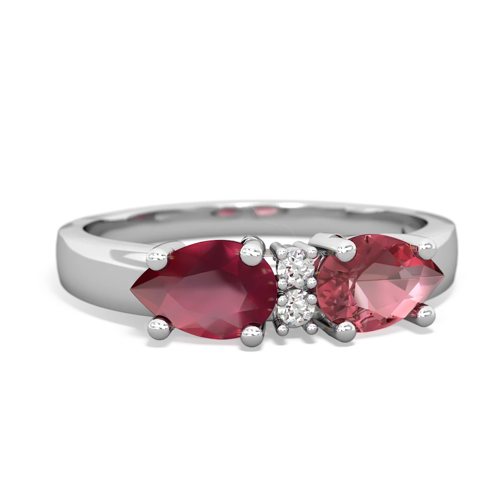 Pink Tourmaline Pear Bowtie 14K White Gold ring R0865