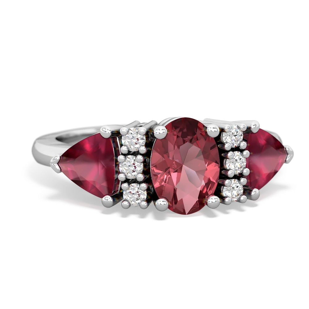 Pink Tourmaline Antique Style Three Stone 14K White Gold ring R2186