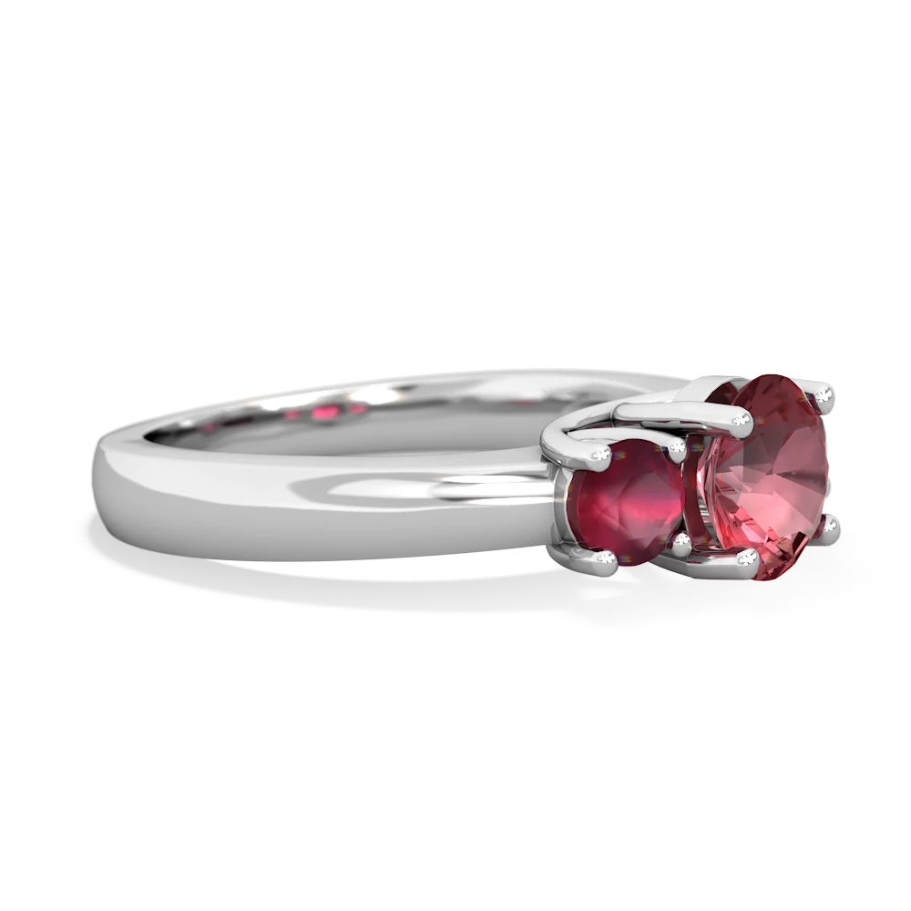 Pink Tourmaline Three Stone Round Trellis 14K White Gold ring R4018