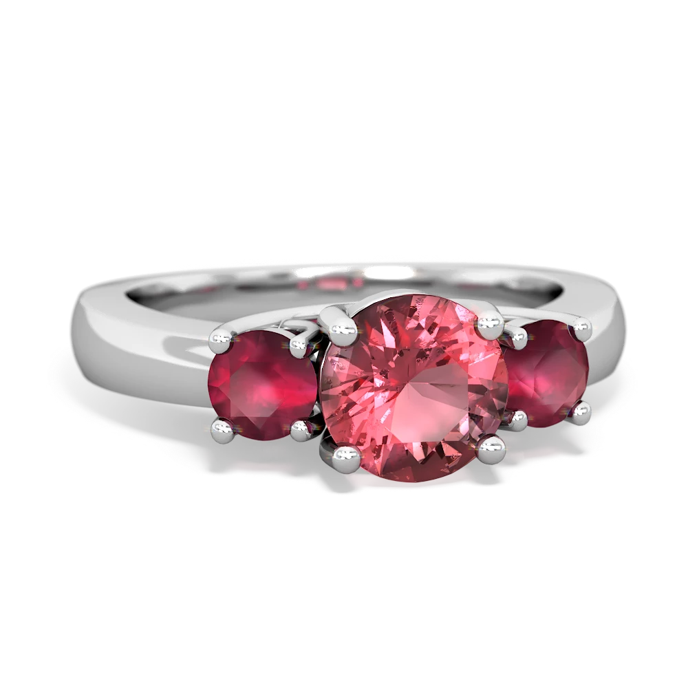 Pink Tourmaline Three Stone Round Trellis 14K White Gold ring R4018