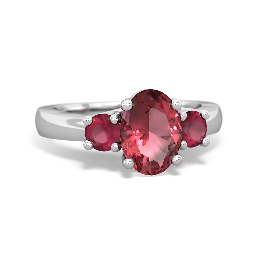 Pink Tourmaline Three Stone Oval Trellis 14K White Gold ring R4024