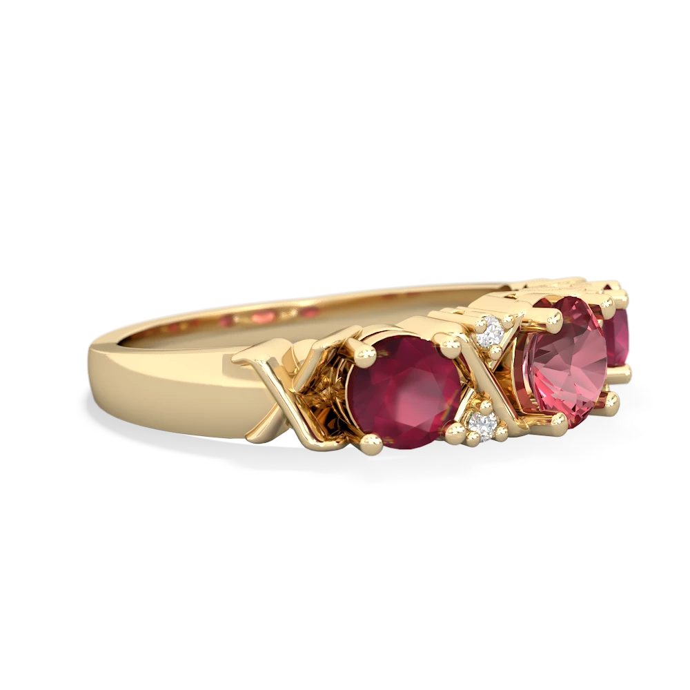 Pink Tourmaline Hugs And Kisses 14K Yellow Gold ring R5016