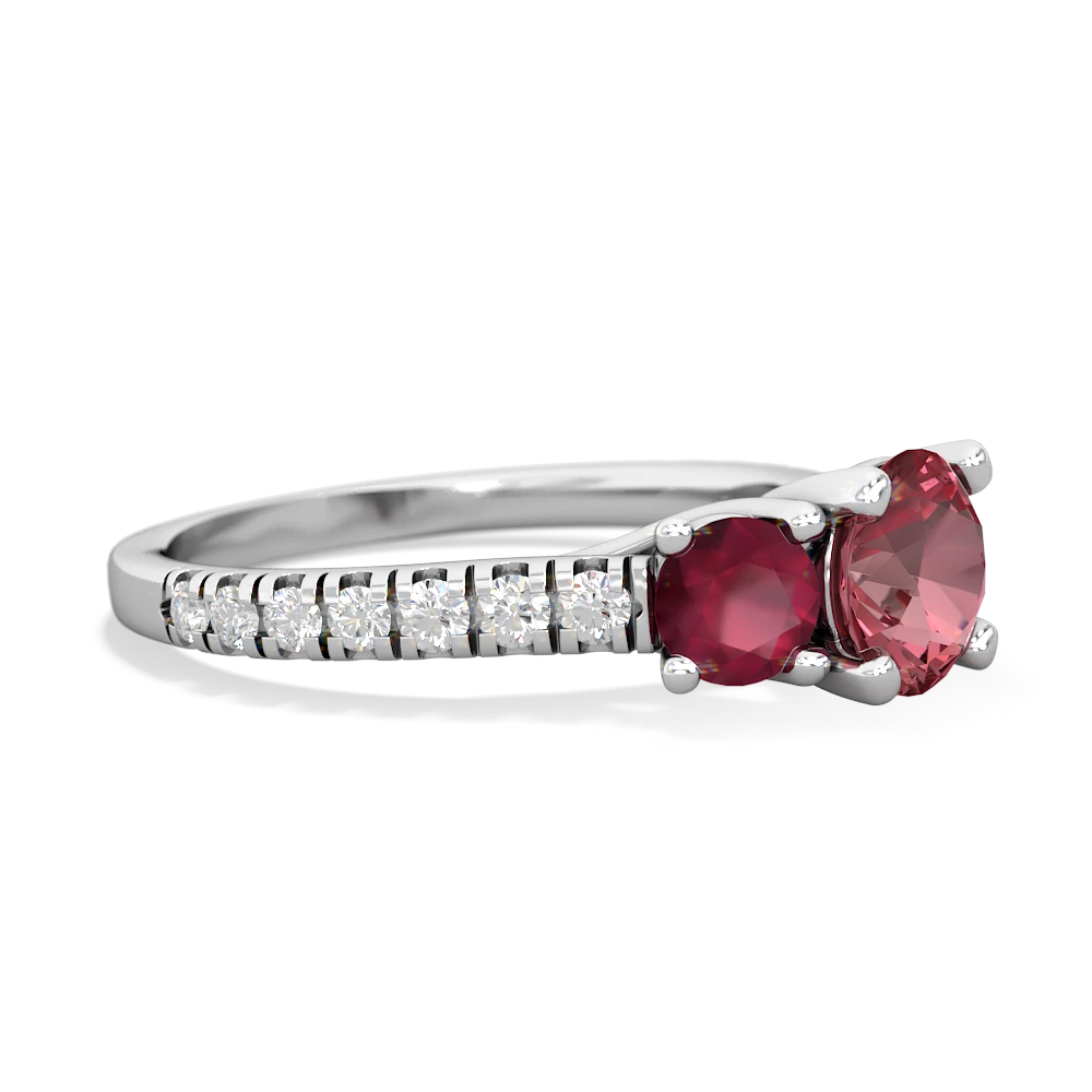 Pink Tourmaline Pave Trellis 14K White Gold ring R5500