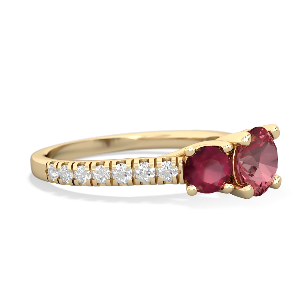 Pink Tourmaline Pave Trellis 14K Yellow Gold ring R5500