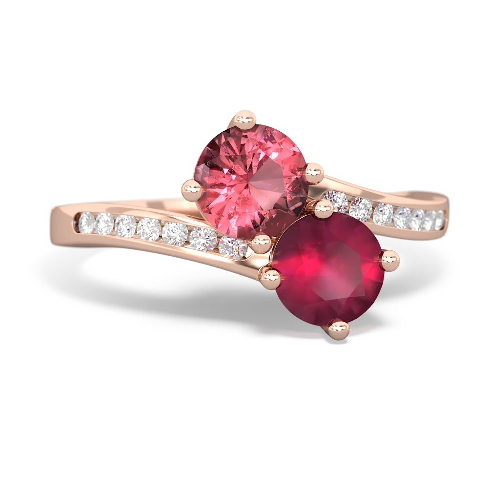 Pink Tourmaline Channel Set Two Stone 14K Rose Gold ring R5303