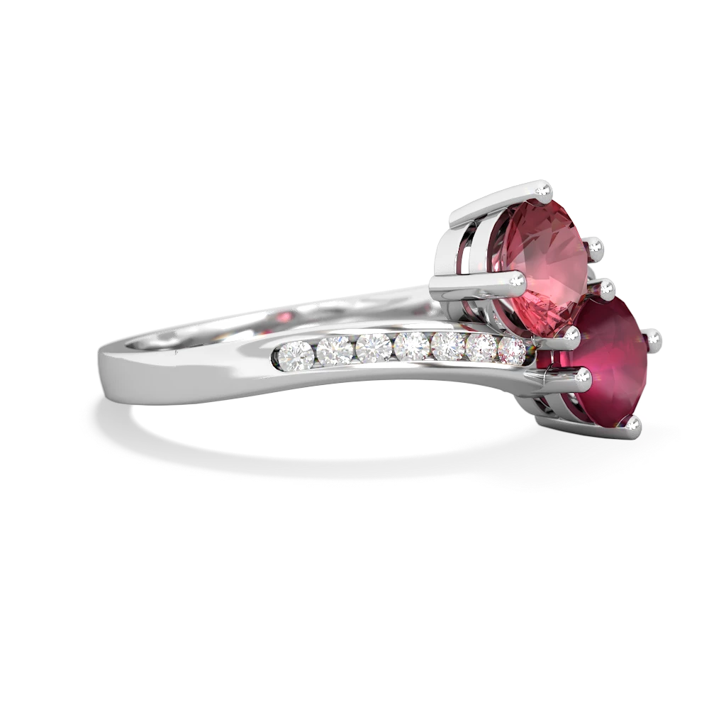 Pink Tourmaline Channel Set Two Stone 14K White Gold ring R5303