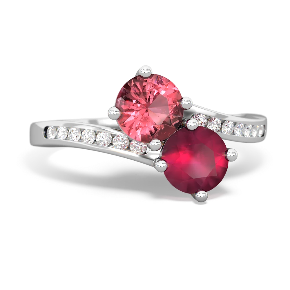 Pink Tourmaline Channel Set Two Stone 14K White Gold ring R5303