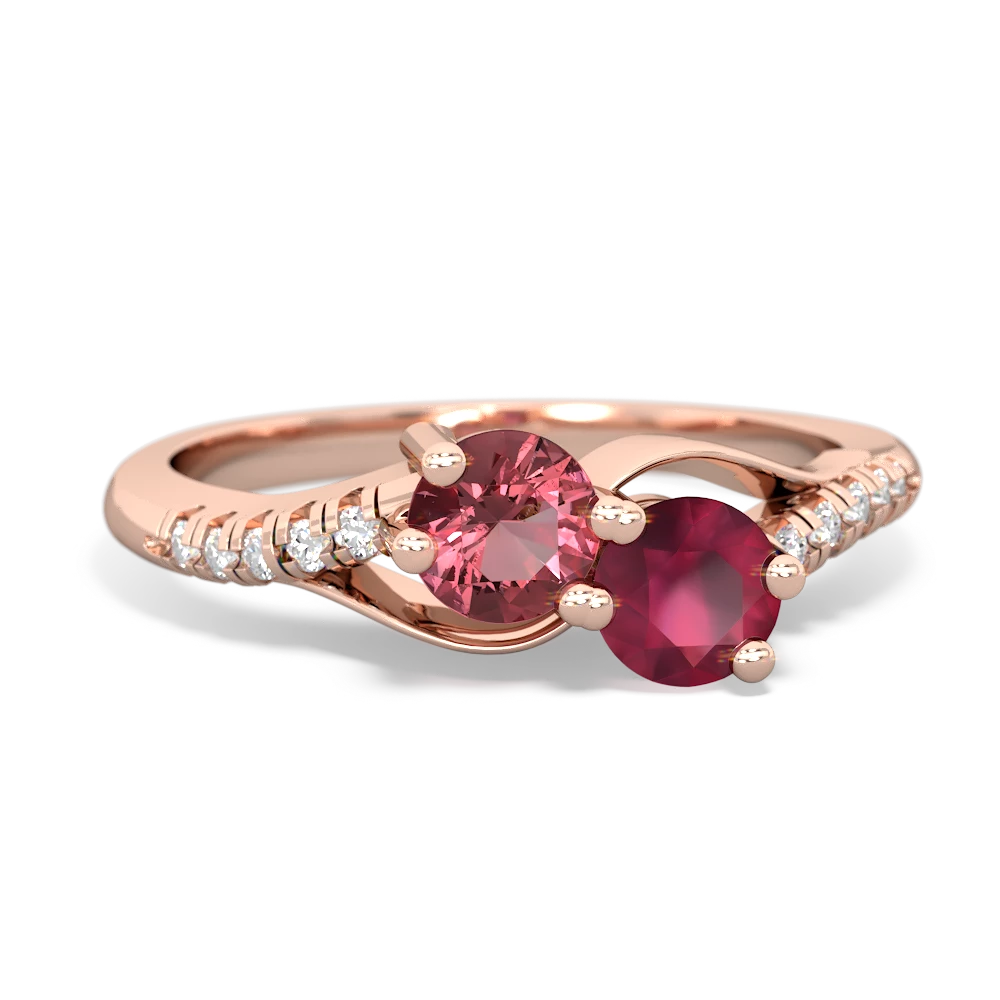 Pink Tourmaline Infinity Pave Two Stone 14K Rose Gold ring R5285