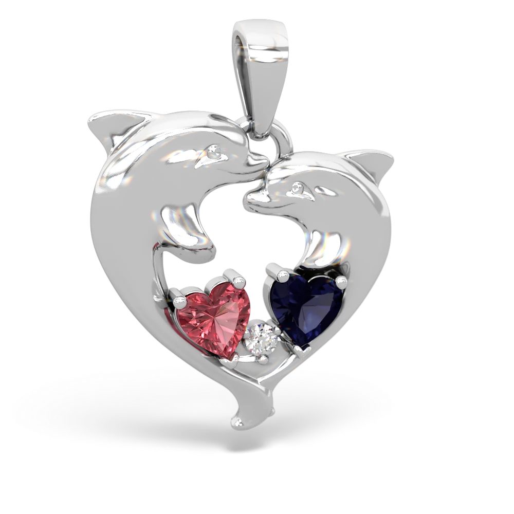 Pink Tourmaline Dolphin Heart 14K White Gold pendant P5820