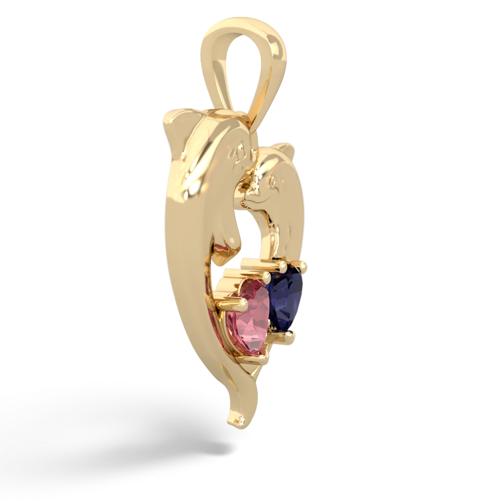 Pink Tourmaline Dolphin Heart 14K Yellow Gold pendant P5820