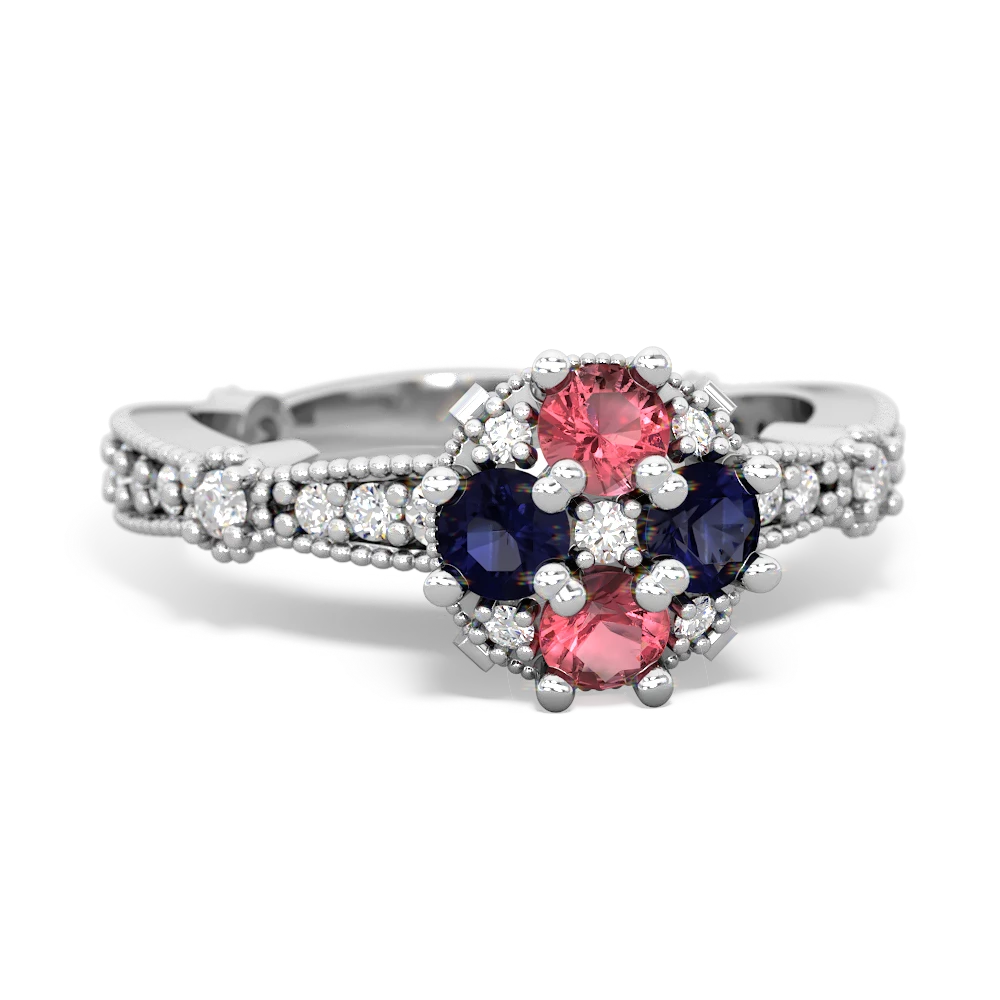 Pink Tourmaline Sparkling Tiara Cluster 14K White Gold ring R26293RD