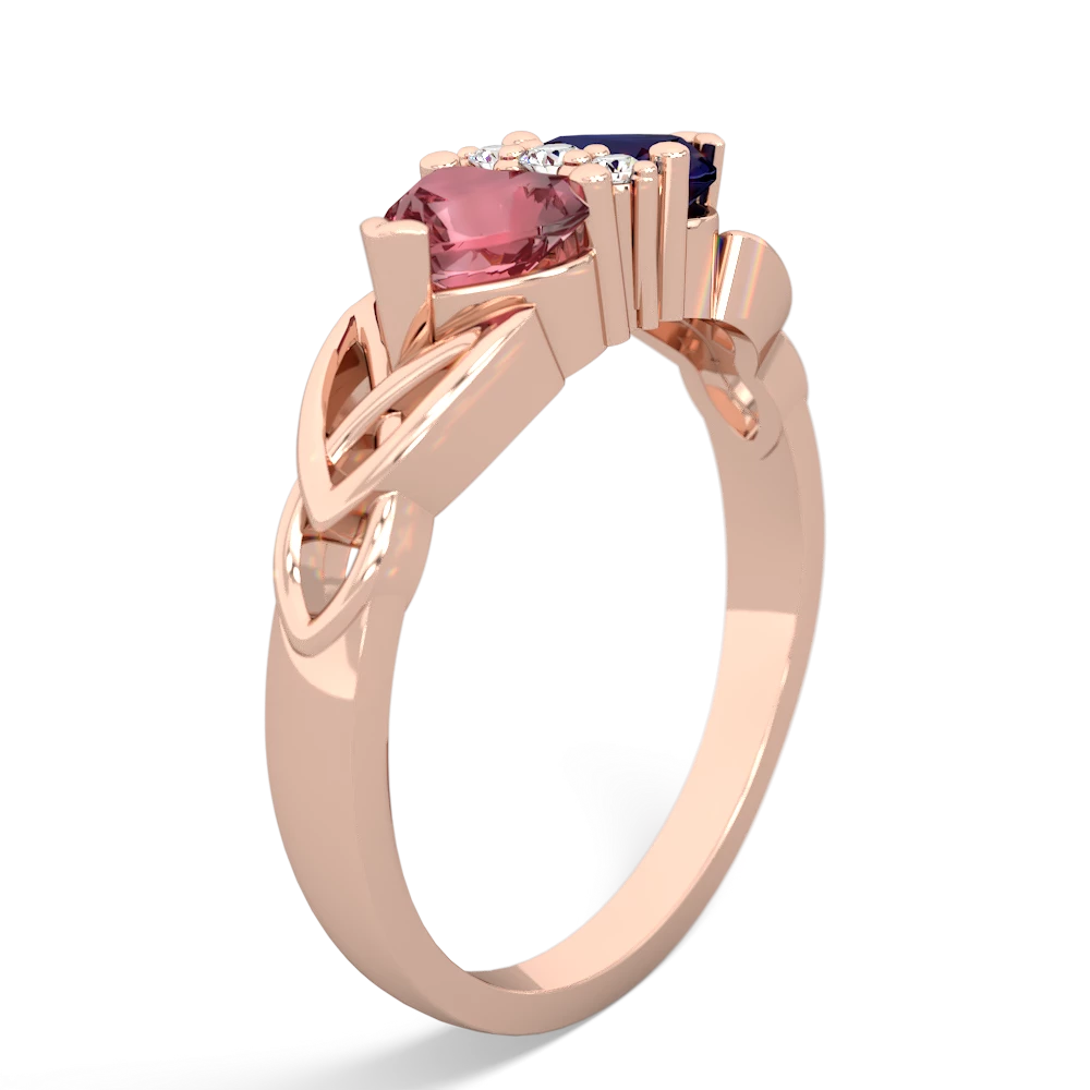 Pink Tourmaline Celtic Knot Double Heart 14K Rose Gold ring R5040
