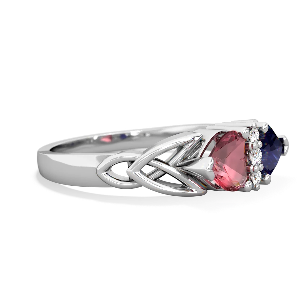 Pink Tourmaline Celtic Knot Double Heart 14K White Gold ring R5040