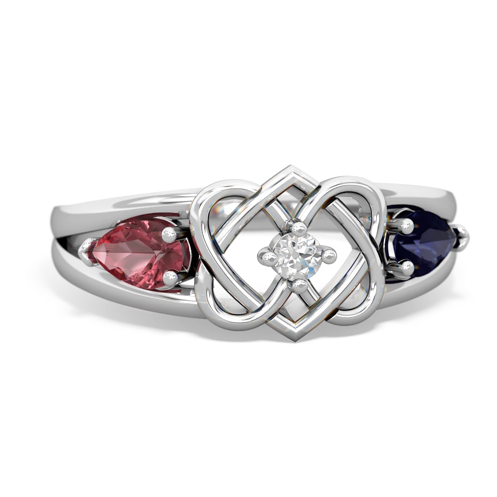 Pink Tourmaline Hearts Intertwined 14K White Gold ring R5880