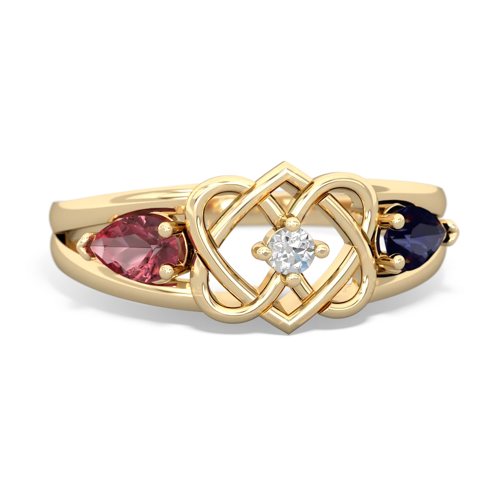 Pink Tourmaline Hearts Intertwined 14K Yellow Gold ring R5880