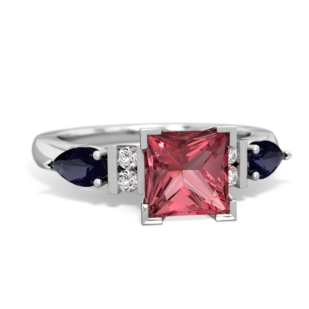 Pink Tourmaline 6Mm Princess Eternal Embrace Engagement 14K White Gold ring C2002