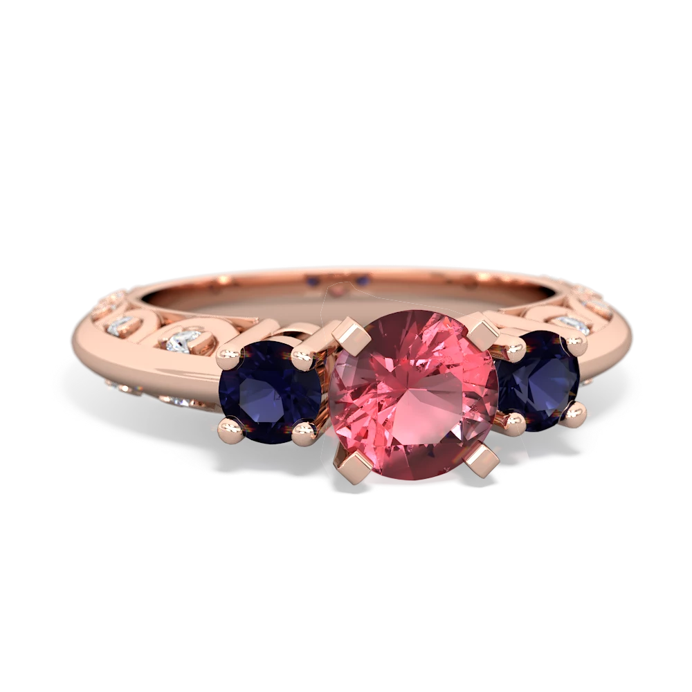 Pink Tourmaline Art Deco Eternal Embrace Engagement 14K Rose Gold ring C2003