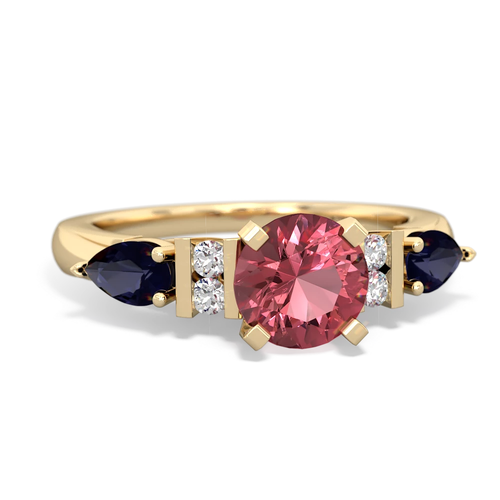 Pink Tourmaline 6Mm Round Eternal Embrace Engagement 14K Yellow Gold ring R2005