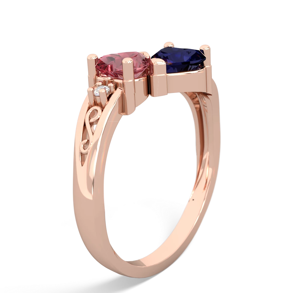 Pink Tourmaline Snuggling Hearts 14K Rose Gold ring R2178