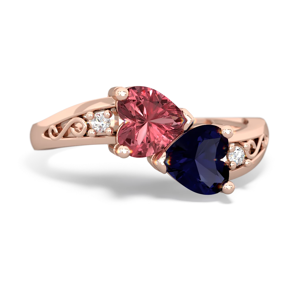 Pink Tourmaline Snuggling Hearts 14K Rose Gold ring R2178