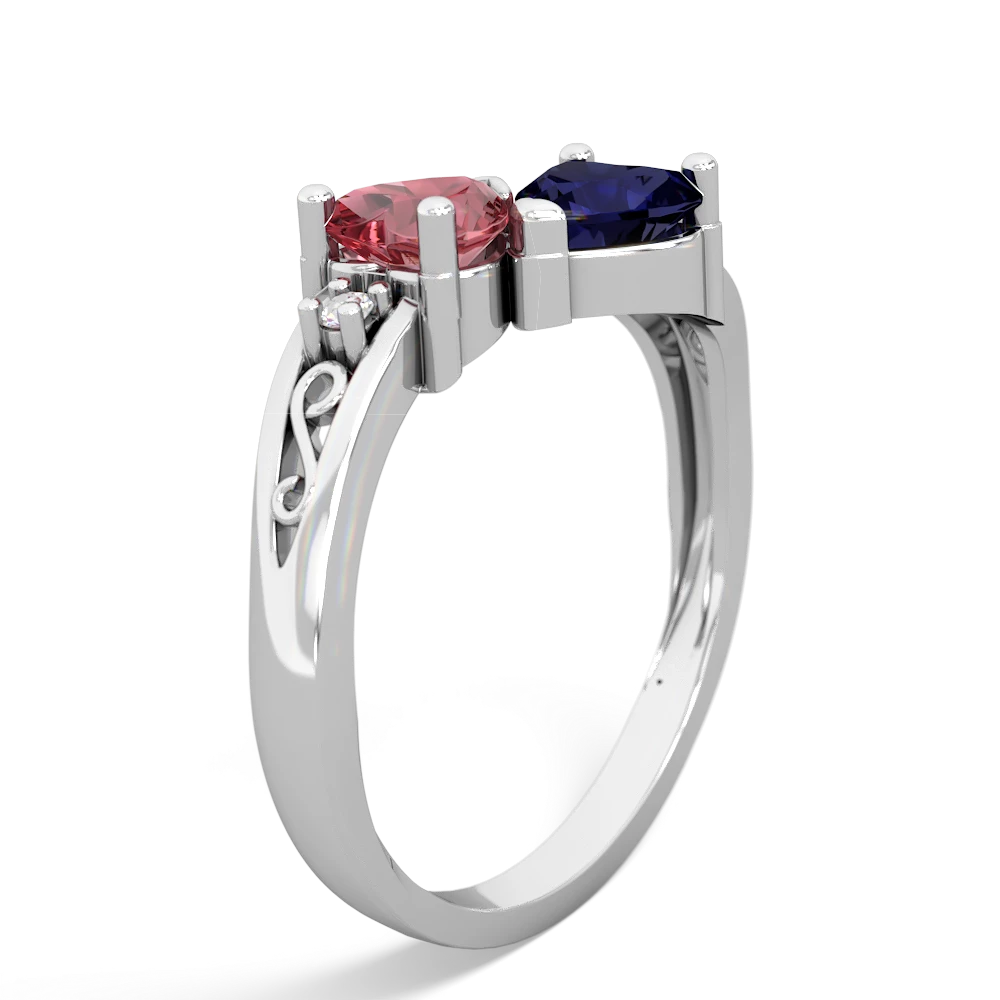 Pink Tourmaline Snuggling Hearts 14K White Gold ring R2178