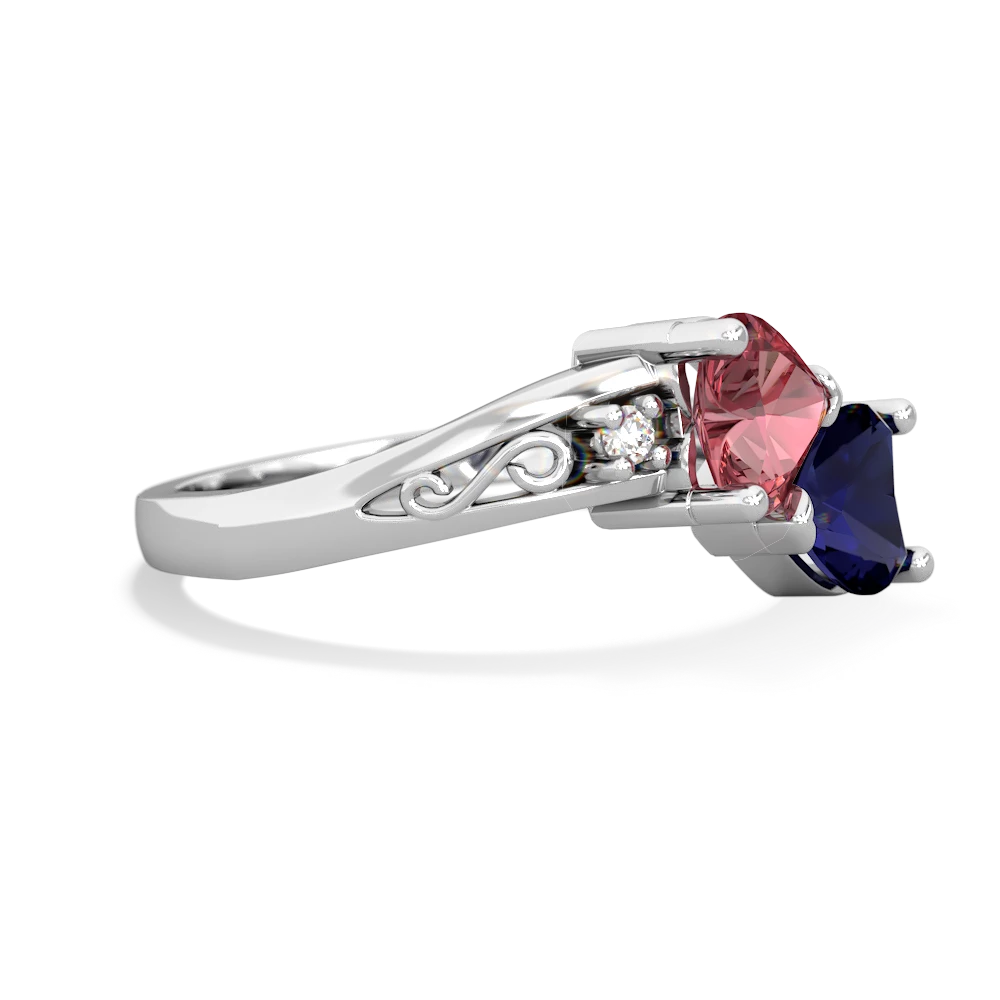 Pink Tourmaline Snuggling Hearts 14K White Gold ring R2178