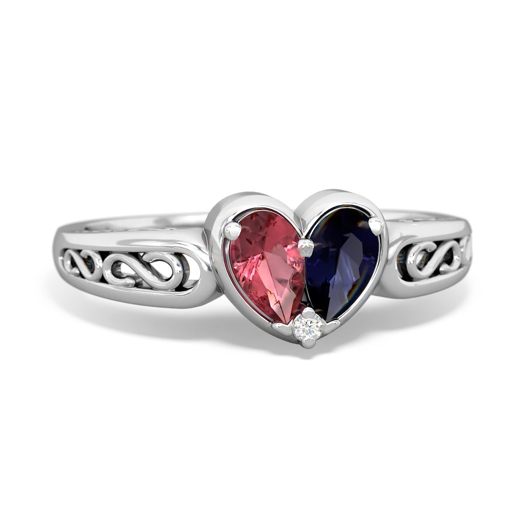 Pink Tourmaline Filligree 'One Heart' 14K White Gold ring R5070