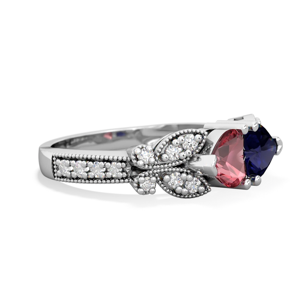 Pink Tourmaline Diamond Butterflies 14K White Gold ring R5601