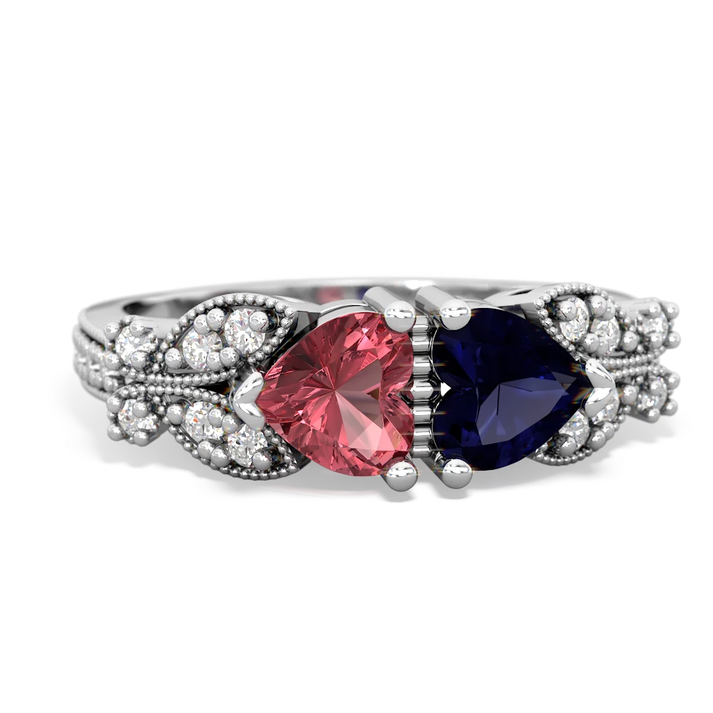 Pink Tourmaline Diamond Butterflies 14K White Gold ring R5601