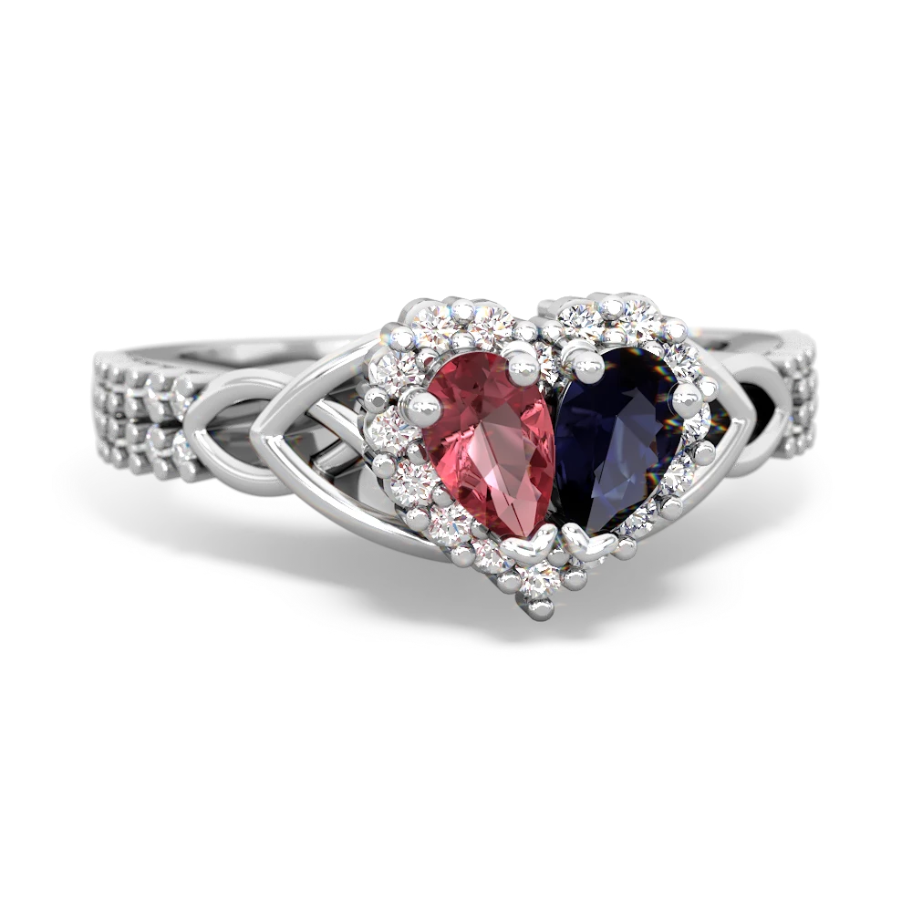 Pink Tourmaline Celtic Knot Two Hearts As One 14K White Gold ring R2644HRT