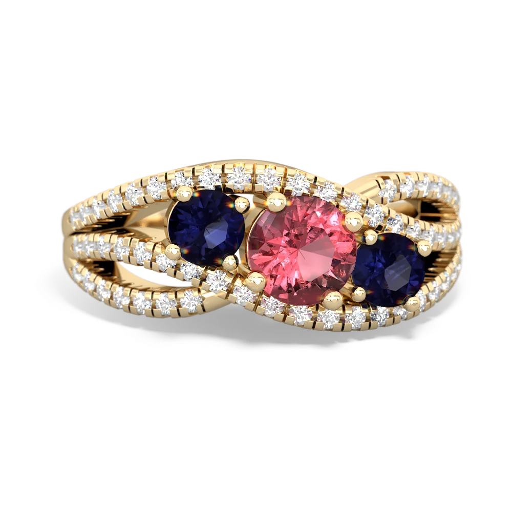 Pink Tourmaline Three Stone Aurora 14K Yellow Gold ring R3080