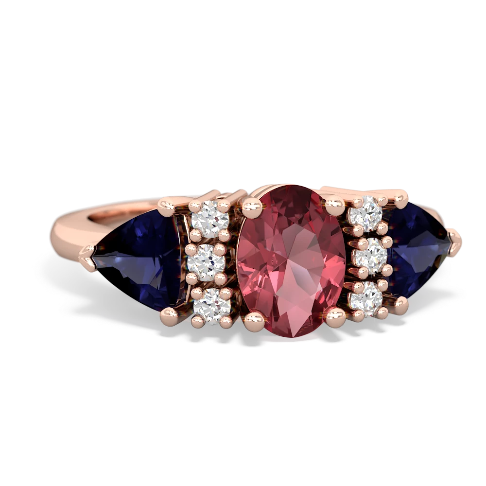 Pink Tourmaline Antique Style Three Stone 14K Rose Gold ring R2186