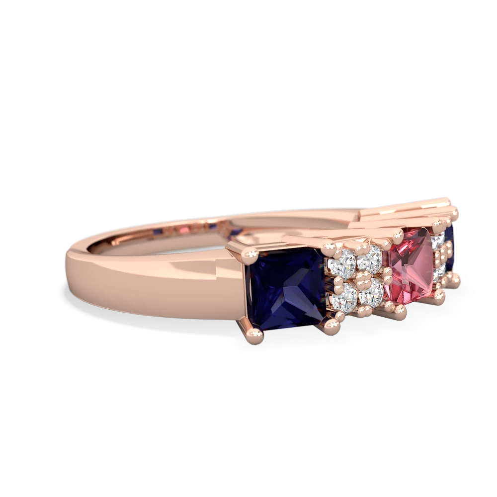 Pink Tourmaline Three Stone Diamond Cluster 14K Rose Gold ring R2592