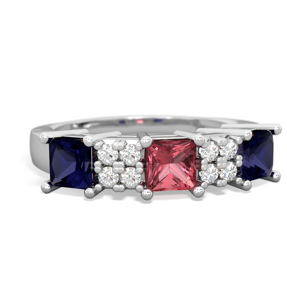 Pink Tourmaline Three Stone Diamond Cluster 14K White Gold ring R2592