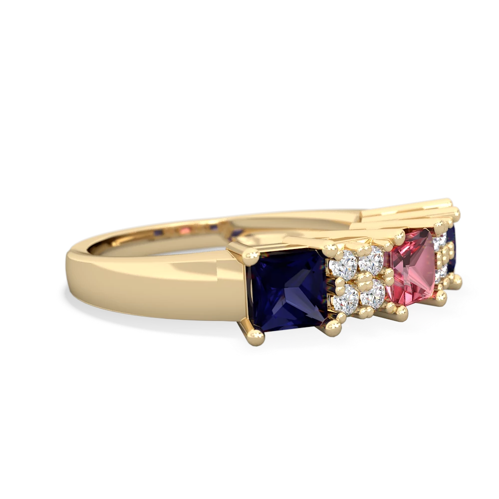 Pink Tourmaline Three Stone Diamond Cluster 14K Yellow Gold ring R2592