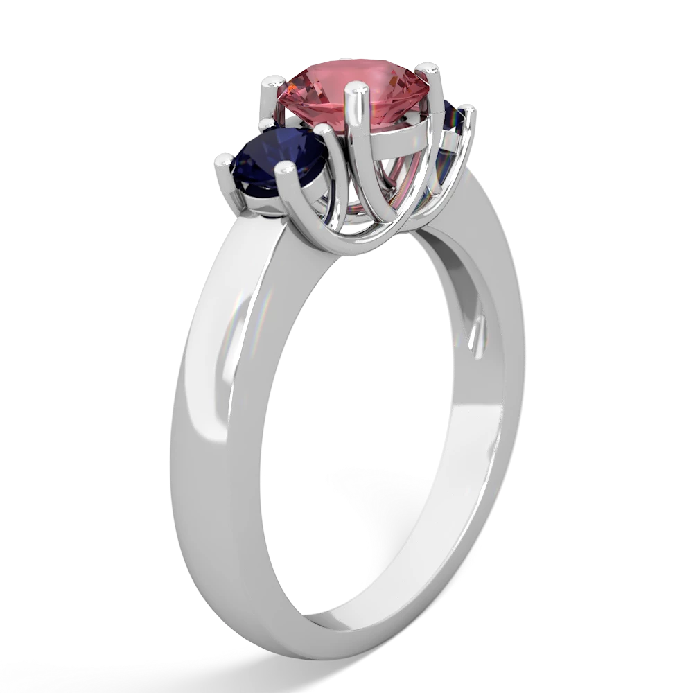 Pink Tourmaline Three Stone Round Trellis 14K White Gold ring R4018